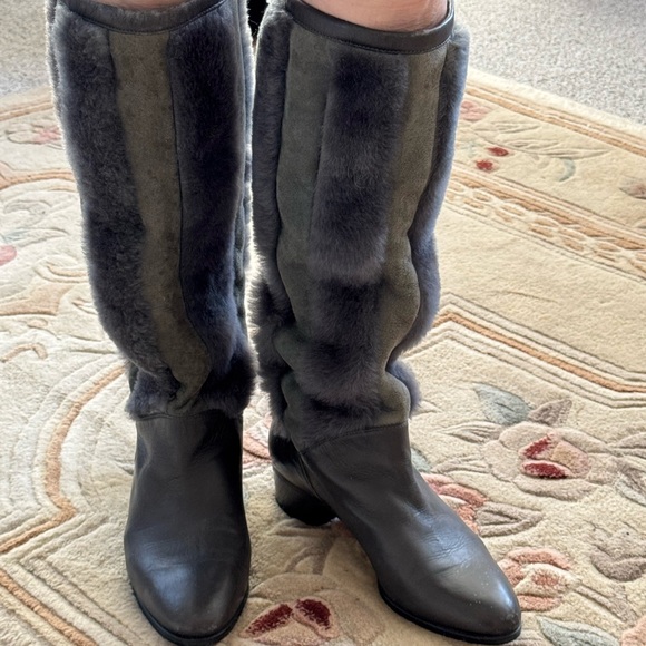 GUCCI Vintage Anthracite Leather, Suede & Fur Boots - Picture 1 of 15